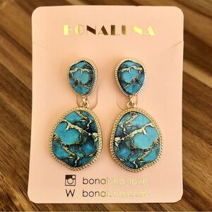 Bonaluna | Boho Wood Oval Dangle Statement Earrings | 2” Length